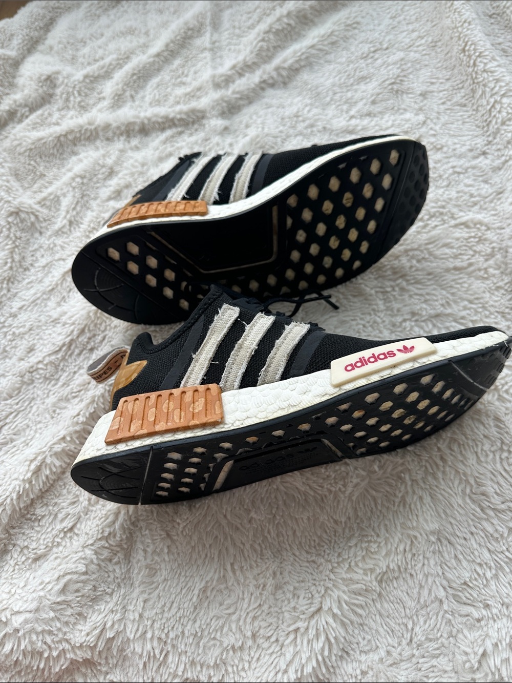 adidas Kids Black and Tan Sneakers with White Stripes - Picture 5 of 6